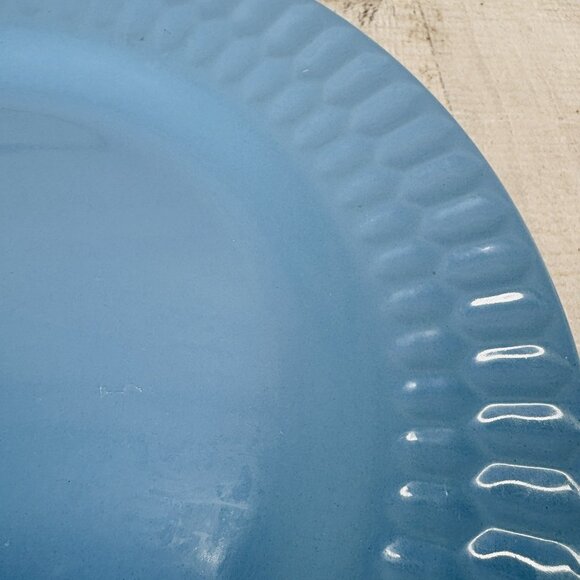Coventry SKINNY HEX Blue Embossed Rim Design Stoneware 11" Dinner Plates Set 4 - Picture 14 of 16